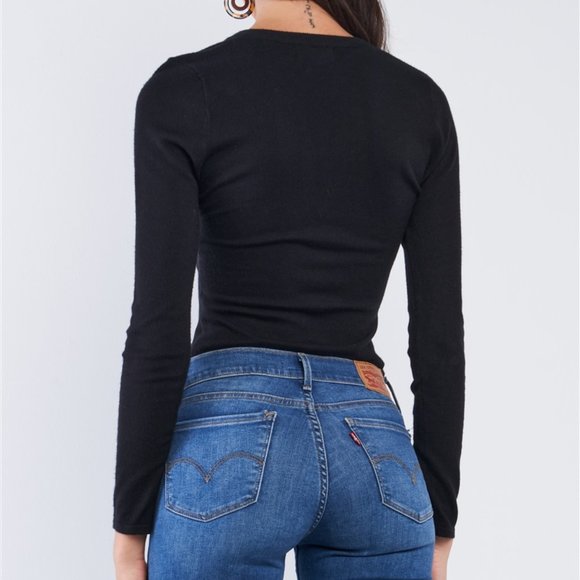 Just the Basics Ribbed Long Sleeve Black Bodysuit - Picture 2 of 3